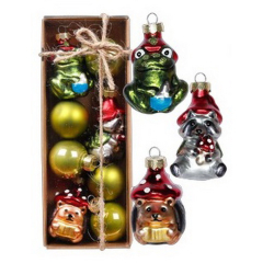 Набор елочных игрушек "Лягушка, енот, еж" 3-7 см, 8 шт