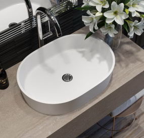 Раковина Holbi Ariel SR 56x40, из Soft Rock, белая матовая, с клапаном