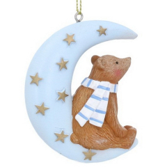 Новогодняя игрушка "Плюшевый мишка на луне" 6 см, голубая