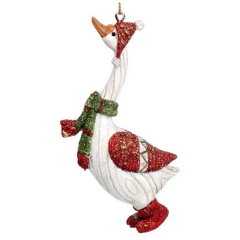 Новогодняя игрушка "Гусь бело-красный в шарфе" 10 см