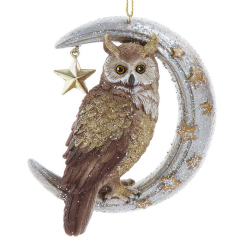 Елочная игрушка "Сова на луне" 10,2 см, цвет серебро