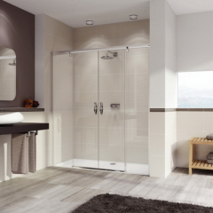 Раздвижная дверь Huppe Aura elegance 180х190 402103.087.322, двухсекционная, прозрачное стекло 6 мм, профиль матовое серебро