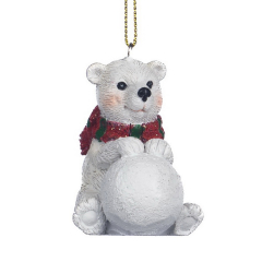 Елочная игрушка "Медведь со снежным комом" 6,5 см