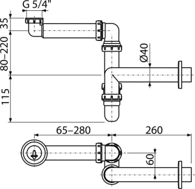 Сифон для умывальника Alca A434, экономящий пространство, гайка 5/4"