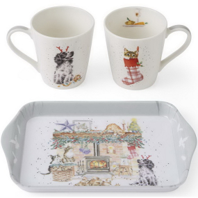 Набор кружек на подносе "Коты и собаки" 180 мл, 3 предмета