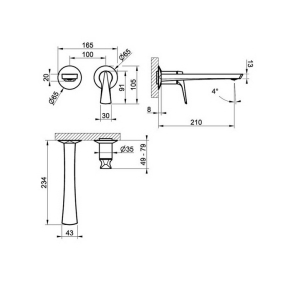 Внешняя часть Gessi Ventaglio 72088.727 смесителя для раковины, латунь матовая