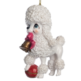 Новогодняя игрушка "Пудель с колокольчиком" 8,5 см