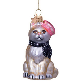 Елочная игрушка "Котик в берете" 8,5см