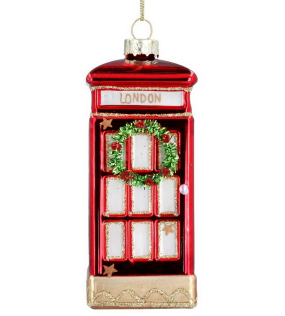 Елочная игрушка "Телефонная будка с венком" 10 см