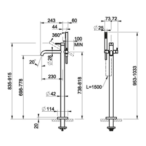 Смеситель для ванны Gessi 316 54028.726, напольный Warm Bronze