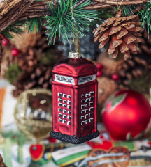 Елочная игрушка "Телефонная будка" 9 см