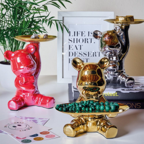 Фигурка декоративная "Медведь с подносом" 19 см, цвет золото