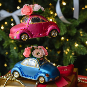 Елочная игрушка "Автомобиль розовый" 11 см