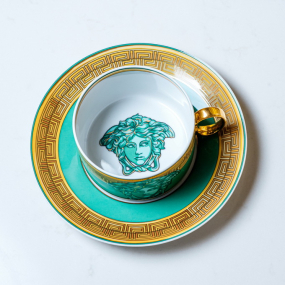 Чашка чайная с блюдцем Versace Medusa Amplified Green Coin 200 мл
