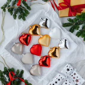 Набор игрушек для елки "Сердца" 8 см, 3 шт, цвет серебро
