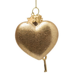 Елочная игрушка "Сердце с ключиком" 6,5 см , цвет золото