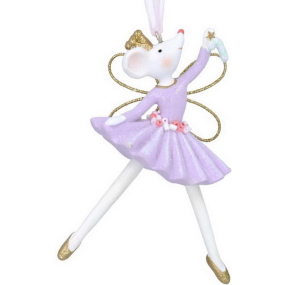 Новогодняя игрушка "Мышка-балерина" 10 см, фиолетовая