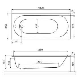 Ванна акриловая Excellent Oceana Mono Slim 180x80, с ножками