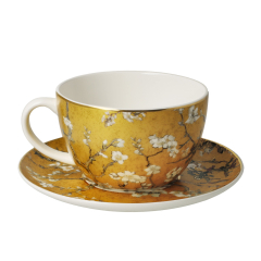 Чашка для капучино с блюдцем "Цветущие ветки миндаля" 250 мл, цвет золото