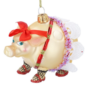 Елочная игрушка "Нарядная свинья" 9 см