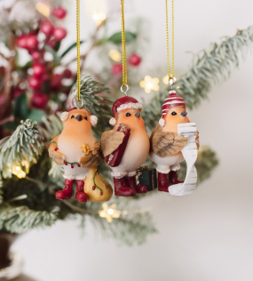 Елочная игрушка "Снегирь с подарками" 11 см