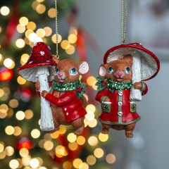 Новогодняя игрушка "Мышка с мухомором" 9 см, в ассортименте