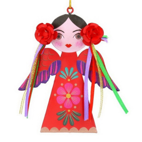 Елочная игрушка "Девушка с лентами" 10 см, красная