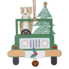Елочная игрушка "Леопард в машине" 9х7 см