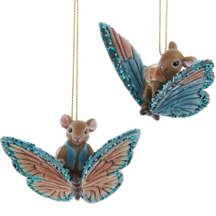 Елочная игрушка "Мышка на бабочке" 8,6 см, в ассортименте