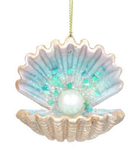 Елочная игрушка "Ракушка с жемчужиной" 6 см, голубая