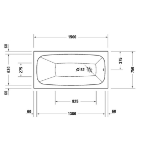 Ванна Duravit Aurena 150х75, из DuroCast Smooth, встраиваемая, белая