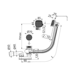 Сифон для ванны Alca DESIGN A564BLACK, автомат с напуском воды через перелив, черный матовый