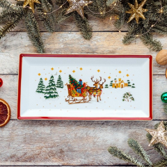 Блюдо для сэндвичей прямоугольное Happy Wintertime 36х18 см, красное