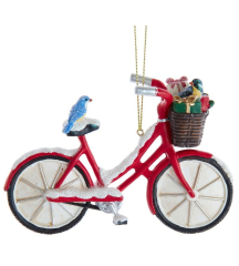 Новогодняя игрушка "Птичка на велосипеде" 12 см