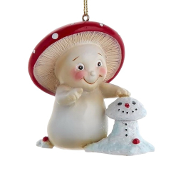 Елочная игрушка "Грибочек лепит снеговика" 7 см