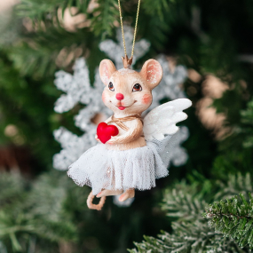 Новогодняя игрушка "Мышонок с сердцем" 9 см