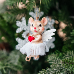 Новогодняя игрушка "Мышонок с сердцем" 9 см