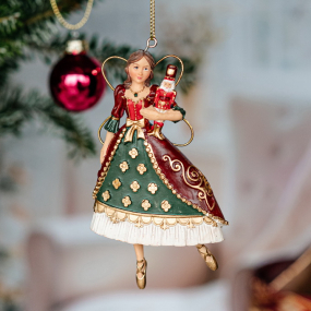 Новогодняя игрушка "Фея со щелкунчиком" 11 см, цвет красно-зеленый