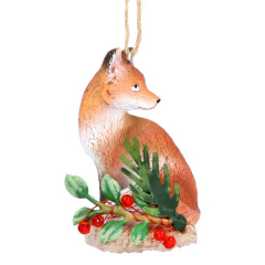 Елочная игрушка "Лиса на бревне" 6 см