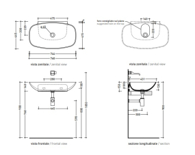 Раковина подвесная Flaminia Nuda 76х44 ND75LPET, Petrolio