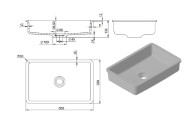 Раковина Holbi Neptune 65 SR 68х33, из Soft Rock, белая матовая, с клапаном