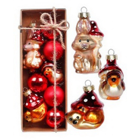 Набор елочных игрушек "Заяц, снегирь, лиса" 3-7 см, 8 шт