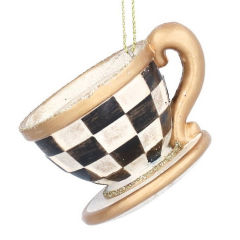 Елочная игрушка "Чашка с блюдцем" 8 см, черно-белая