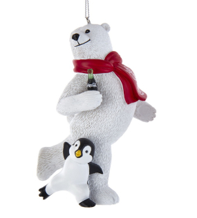 Новогодняя игрушка "Полярный медведь Coca-Cola с пингвином" 12 см