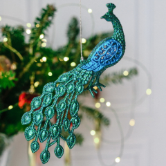 Елочная игрушка "Павлин" 19 см, зеленая