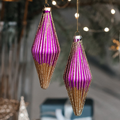 Игрушка на елку "Капля ребристая розово-золотая" 15 см