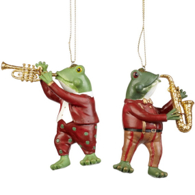 Игрушка на елку "Лягушка с трубой" 8 см, в ассортименте