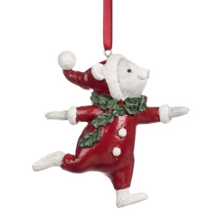 Елочная игрушка "Мышь в красном (две пуговки)" 8,5 см