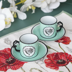 Чашка кофейная с блюдцем Herbariae 97 мл, зеленая