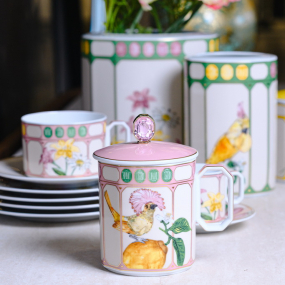 Кружка с крышкой "Розовая мухоловка" Swarovski Idyllia 390 мл